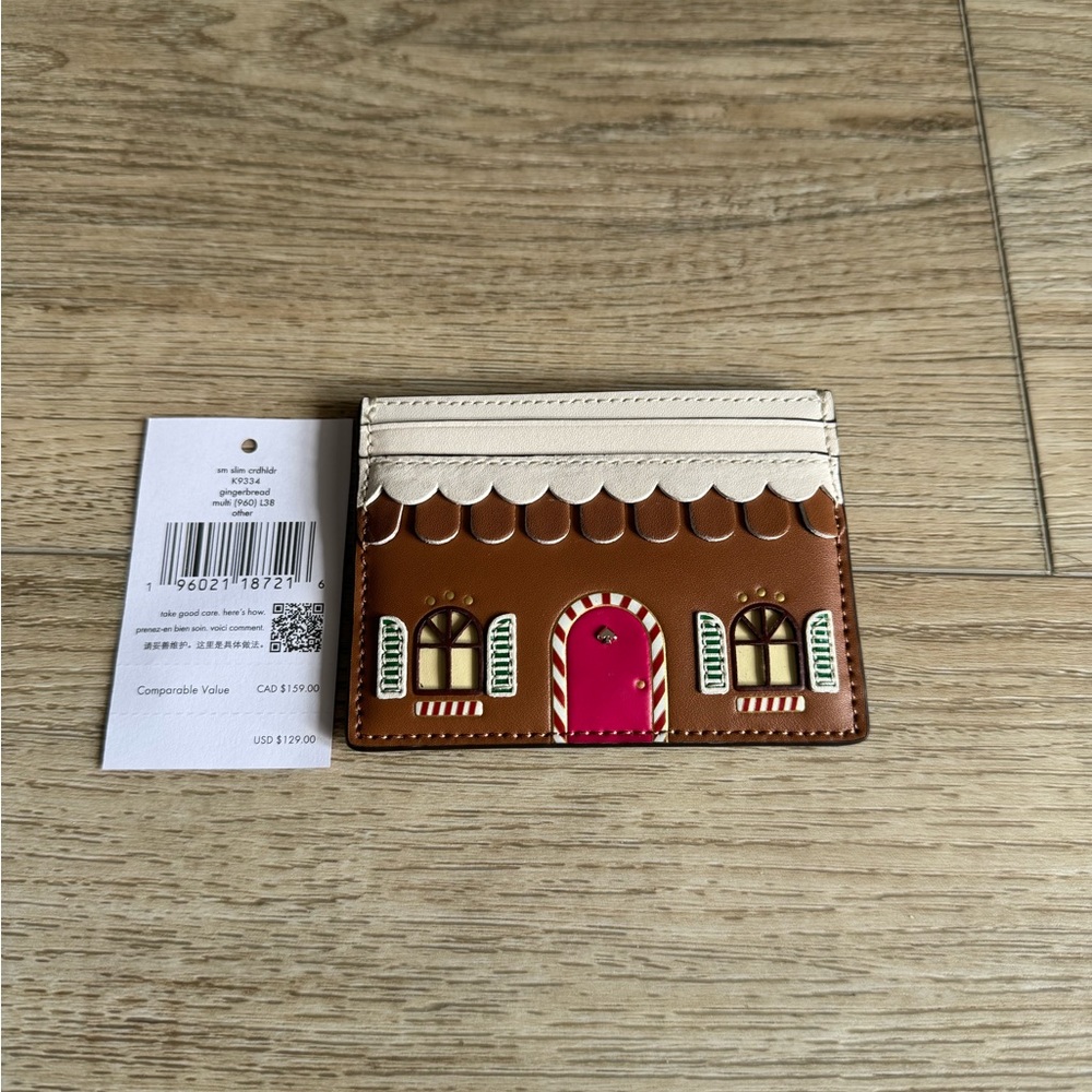 Kate Spade Gingerbread House Small Slim Card Holder Wallet  Leather New